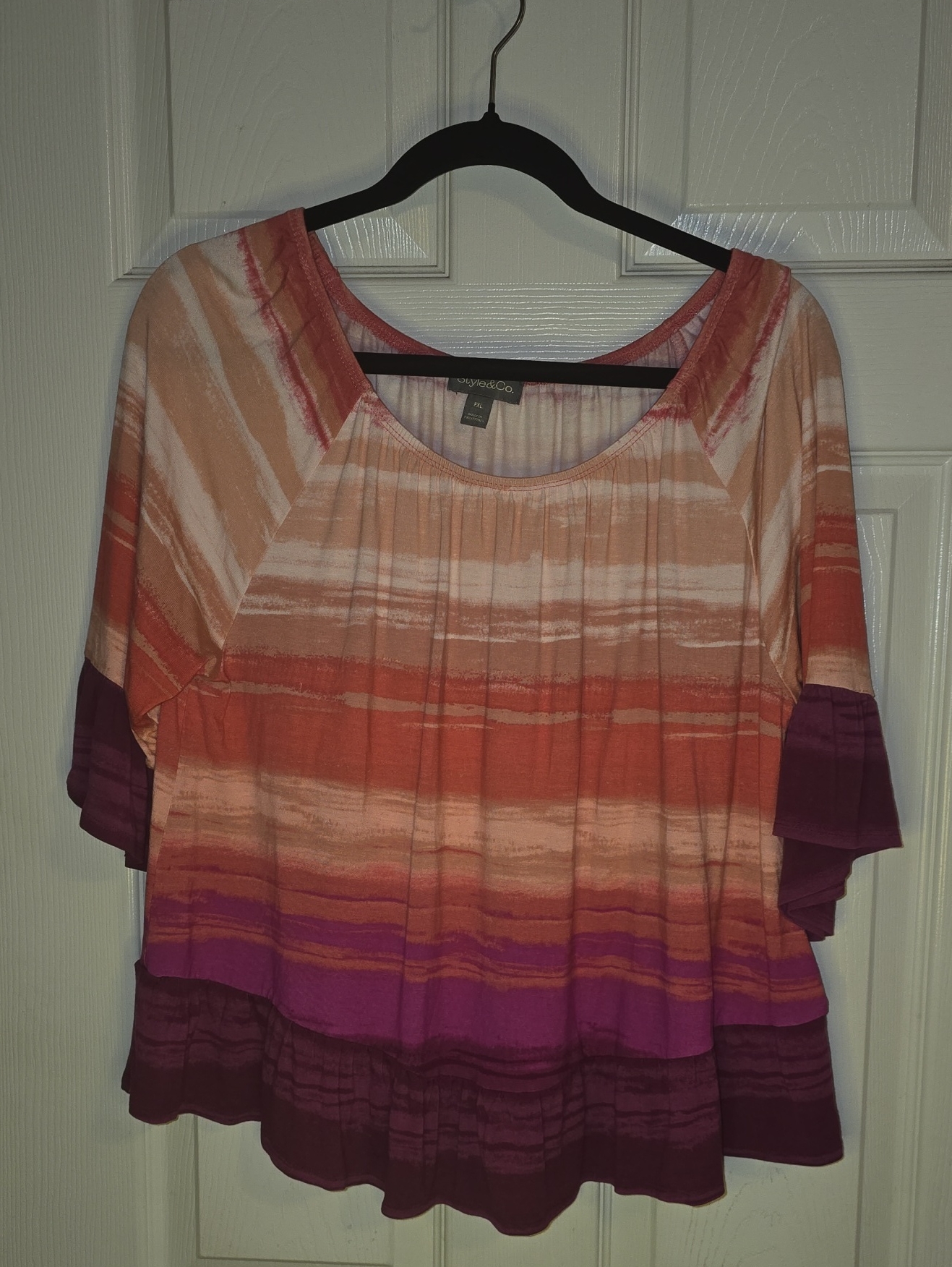 Mixed Stripe Flutter-Sleeve Tunic In Pink And Orange By Sonoma